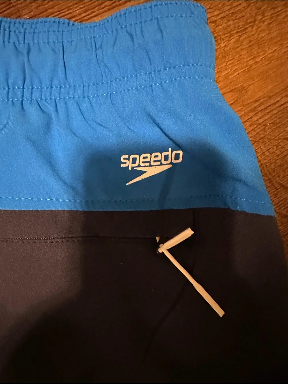 Speedo Men's Navy Swim Trunks with Bright Blue Waistband